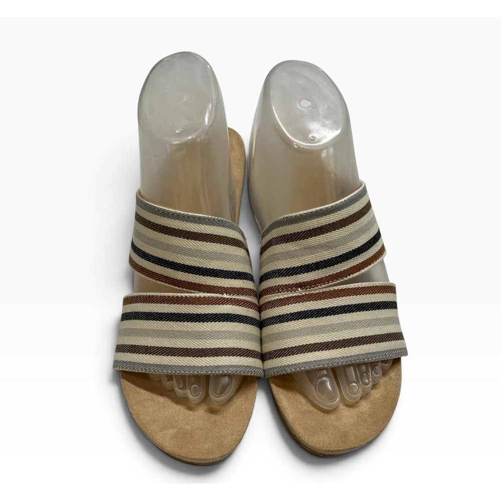 Life Stride Wedge Sandal Divine Gray Striped 9m Cork Heel Casual Comfort Travel